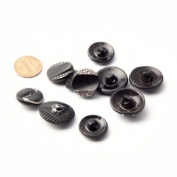 Vintage glass buttons Lot (10) Czech Deco 1920's silver luster floral geometric black