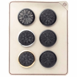 Sample card (6) 49mm large Czech Art Deco vintage black geometric star glass buttons