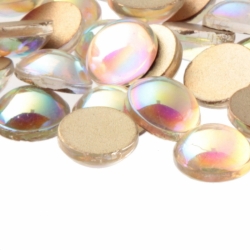 Lot (48) 10mm Czech vintage AB crystal iridescent round glass cabochons