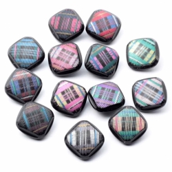 Set (13) 16mm Czech Art Deco Vintage iridescent faux fabric square black glass buttons