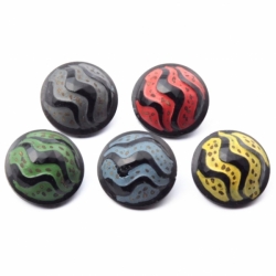 Collection (5) 16mm Czech Deco Vintage hand painted black wave glass buttons