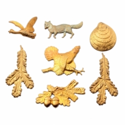 Lot (7) Czech Art Deco Vintage realistic fox duck oak shell metal jewelry elements stampings