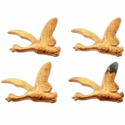 Lot (4) Czech Deco Vintage realistic flying duck pin brooch jewelry making elements stampings
