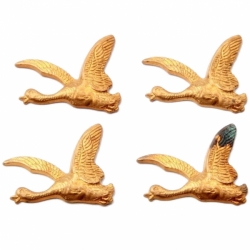 Lot (4) Czech Deco Vintage realistic flying duck pin brooch jewelry making elements stampings