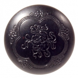 23mm Czech antique Victorian floral etched black art glass button