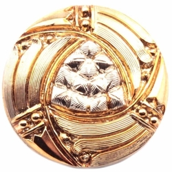 Czech vintage glass button floral geometric 14k gold gilt black 27mm