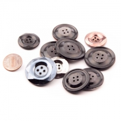 Collection (10) vintage Czech geometric faceted black metallic glass buttons