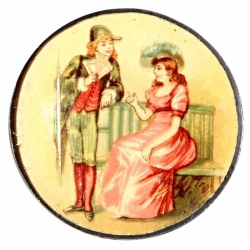 23mm antique Czech Victorian metal mounted celluloid lithograph picture button