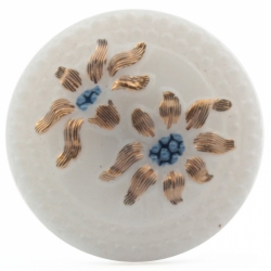 27mm Czech vintage 27mm gold lustre blue hand painted white flower glass button