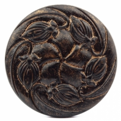 27mm Czech vintage bronze lustre hand painted black flower glass button