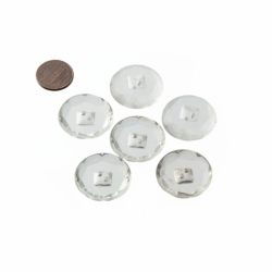 Czech vintage glass buttons Lot (6) 27mm reverse floral faceted crystal clear