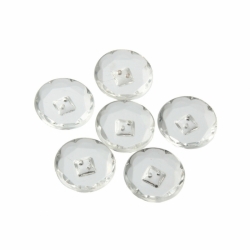 Czech vintage glass buttons Lot (6) 27mm reverse floral faceted crystal clear