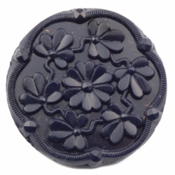 27mm Czech vintage dark navy blue faceted flower glass button