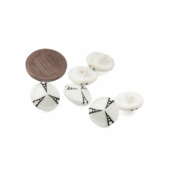 Czech vintage glass buttons Lot (6) 13mm hand painted geometric white glass buttons