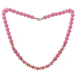 Vintage Czech glass bead necklace semi translucent pink round rondelle glass beads