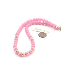 Vintage Czech glass bead necklace semi translucent pink round rondelle glass beads