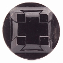36mm large antique vintage Czech geometric castellated black art glass button