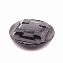 36mm large antique vintage Czech geometric castellated black art glass button