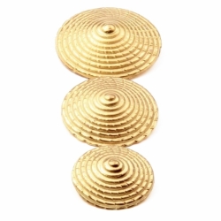 Set (3) Deco Czech Arts and Crafts gold plated spiral conical metal pin buttons