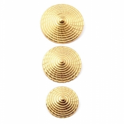Set (3) Deco Czech Arts and Crafts gold plated spiral conical metal pin buttons