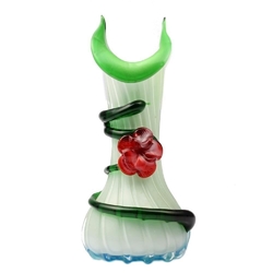 Antique Bohemian Harrach milk glass cased green red floral art glass vase