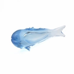 Vintage 1960's blue fish studio art glass sculpture ornament Miloslav Janků Železný Brod sklo