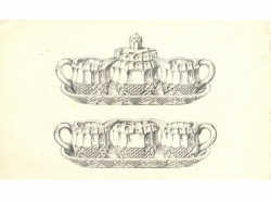 Original 1930's line drawing design print Czech cut crystal glass sugar and creamer table sets wall art