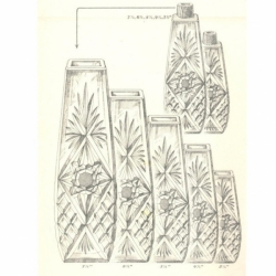Original 1930's line drawing design print Czech cut crystal glass perfume bottle atomisers and vases wall art