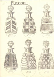 Original 1930's line drawing design print Czech cut crystal glass perfume bottles flacons wall art