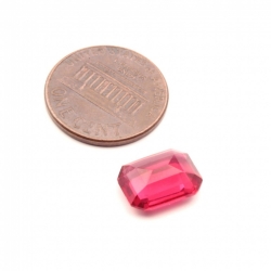 Vintage cranberry pink glass rhinestone Czech 12x9mm octagon faceted