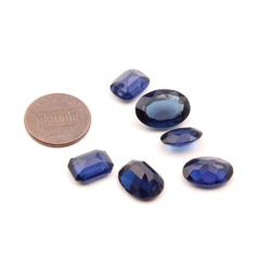 Vintage blue Glass rhinestones Lot (6) Czech rectangle oval faceted