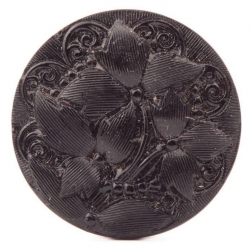 27mm Czech Vintage lacy flower black glass button