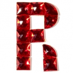 Czech vintage fabric back red glass rhinestone letter R clothing embellishment