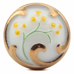 23mm Czech vintage gold lustre yellow hand painted white flower glass button