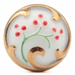 23mm Czech vintage gold lustre red hand painted white flower glass button