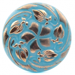 27mm Czech vintage silver lustre hand painted blue flower glass button