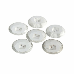 Czech vintage glass buttons Lot (6) 27mm reverse floral faceted crystal clear