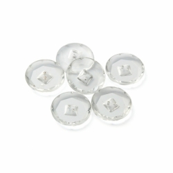 Czech vintage glass buttons Lot (6) 27mm reverse floral faceted crystal clear
