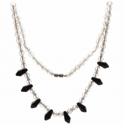 Czech Art Deco beaded necklace hand faceted clear black teardrop glass beads