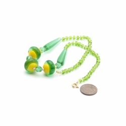 Vintage Czech necklace uranium green yellow rondelle teardrop  glass beads