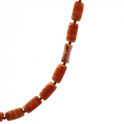 Vintage Czech glass bead necklace caramel satin marble rectangle glass beads