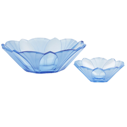 Vintage Art Deco Czech sapphire blue frost glass fruit bowl dish dessert set lotus flower
