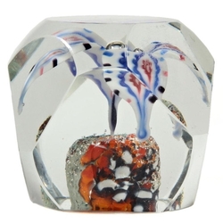 Czech antique crystal glass lampwork millefiori flower paperweight