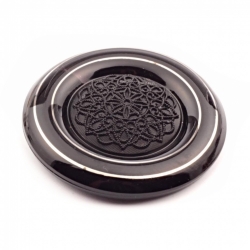 50mm large antique Victorian Czech lacy floral embossed black art glass button