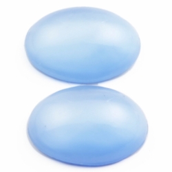 Lot (2) 20x15mm Czech vintage blue satin moonglow oval domed glass cabochons