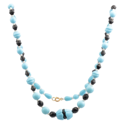 Vintage Czech necklace black bicone blue flower glass beads