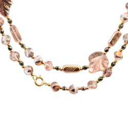 Vintage Czech necklace bronze metallic gold gilt crystal clear glass beads