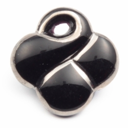 22mm Art Deco vintage black glass button hand silver lustre abstract lucky 4 leaf clover flower 