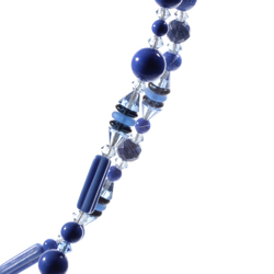 Vintage necklace Czech crystal clear black blue vitrail molded faceted flower glass beads