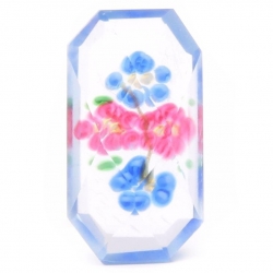 30mm Czech vintage Deco floral lampwork blue octagon glass rhinestone